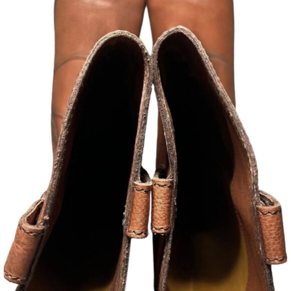 Italian Cognac Brown Knee High Leather Boots Size 9.5 M - Picture 8 of 10